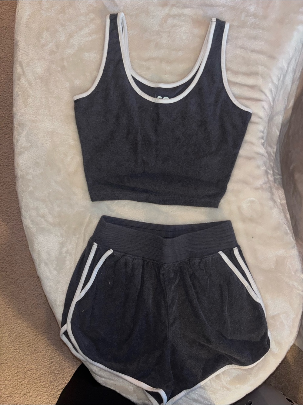 SO Black and White Athletic Crop Tank & Shorts Set